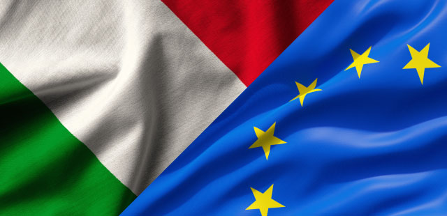 COPPIA BANDIERE ITALIA - EUROPA